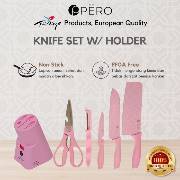 Terlaris Pero Granite Knife Set Of 6 With Holder Set Pisau Dapur Lapis Granite Promo Terbaru
