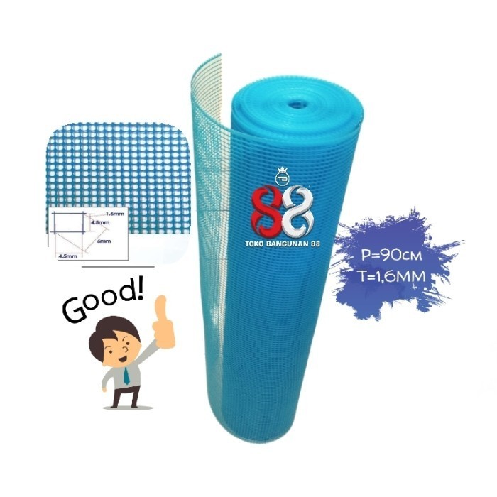 Terlaris Kawat Jaring Plastik Hdpe Kotak Biru Penutup Kandang/Kolam Per 1Meter