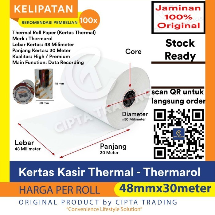 

Terlaris Kertas Thermal / Thermal Paper- Thermarol - 48Mm X 30Meter Promo Terbaru