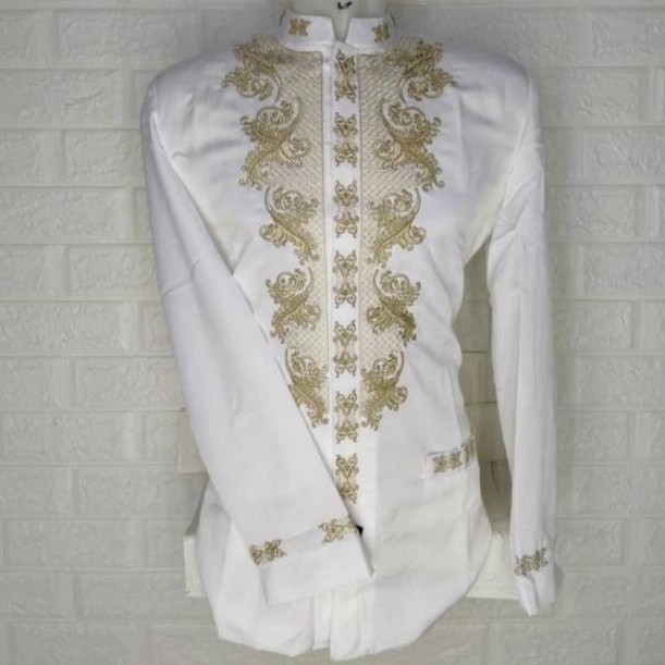 MURAH JASKO BAJU JAS KOKO PUTIH BORDIR GOLD SALAFY BAJU USTAD SALAFI WHITE