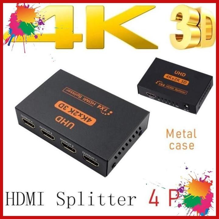 (TOP) HDMI SPLITTER 4 PORT PEMBAGI CABANG 1 INPUT X 4 OUTPUT TV HDMI 3D