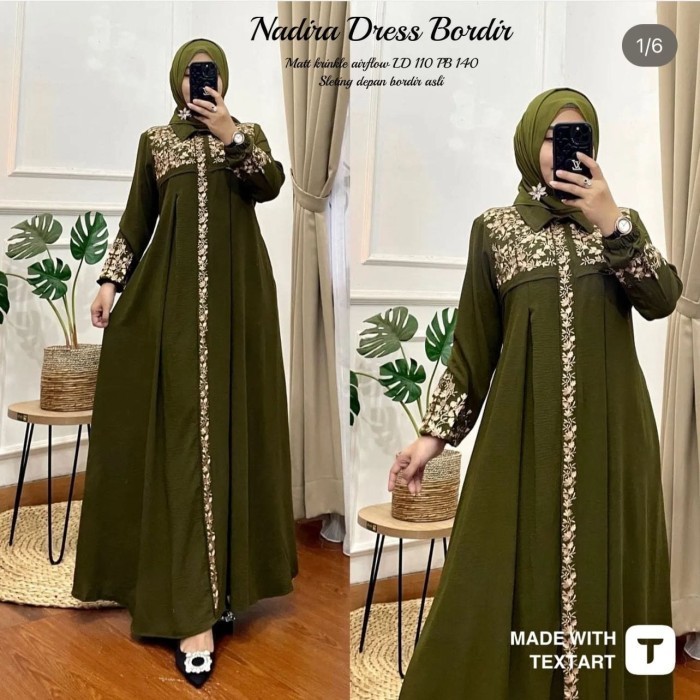 DISKON Gamis muslimah Nadira Dress bordir bahan Matt krinkle airflow