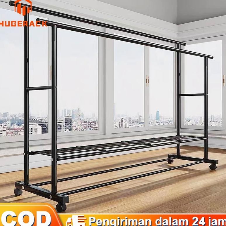 Rak Gantungan Baju Gawang Baju 2 tingkat Stand hanger Gantungan Baju Berdiri Jemuran Pakaian Portabl