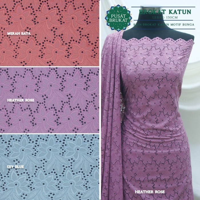 Terlaris Kain Katun Bordir 07192 / Bahan Katun Bolong Mukena Meteran [Per 0.5M] Promo Terbaru