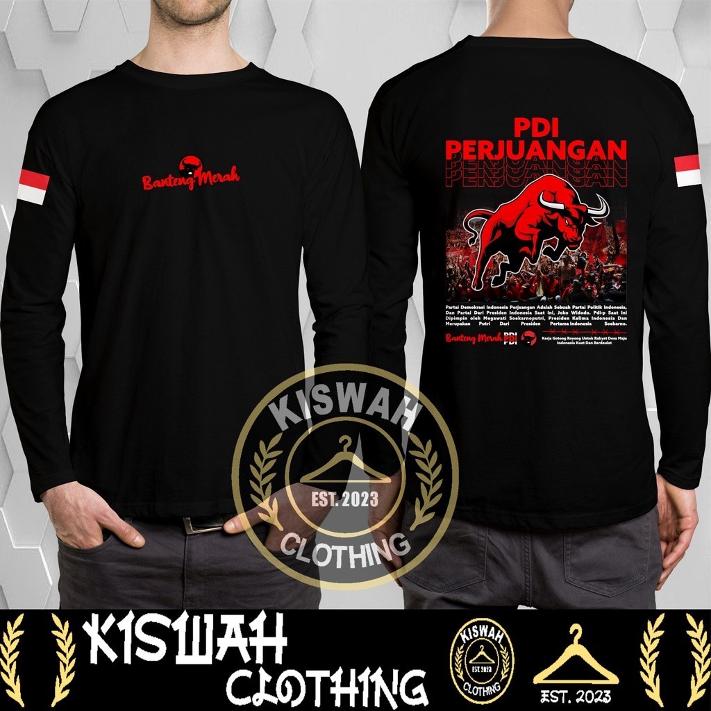Kaos Tshirt PDIP Banteng Merah Streetwear Lengan Panjang Baju Distro