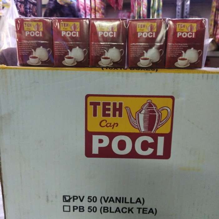 

teh poci bubuk vanila 1 dus isi 100 bks