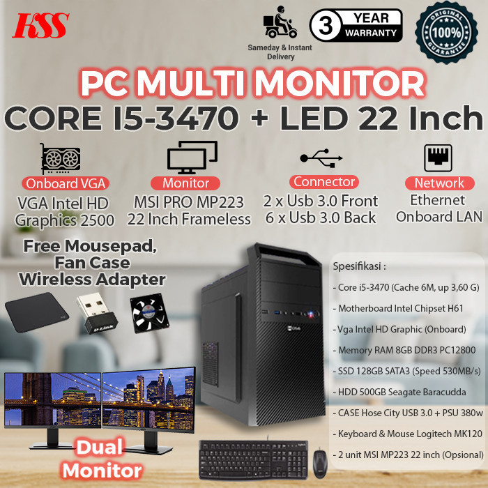 KOMPUTER / PC Rakitan TRADING Core i5 Termasuk Dual Monitor, 8GB, SSD