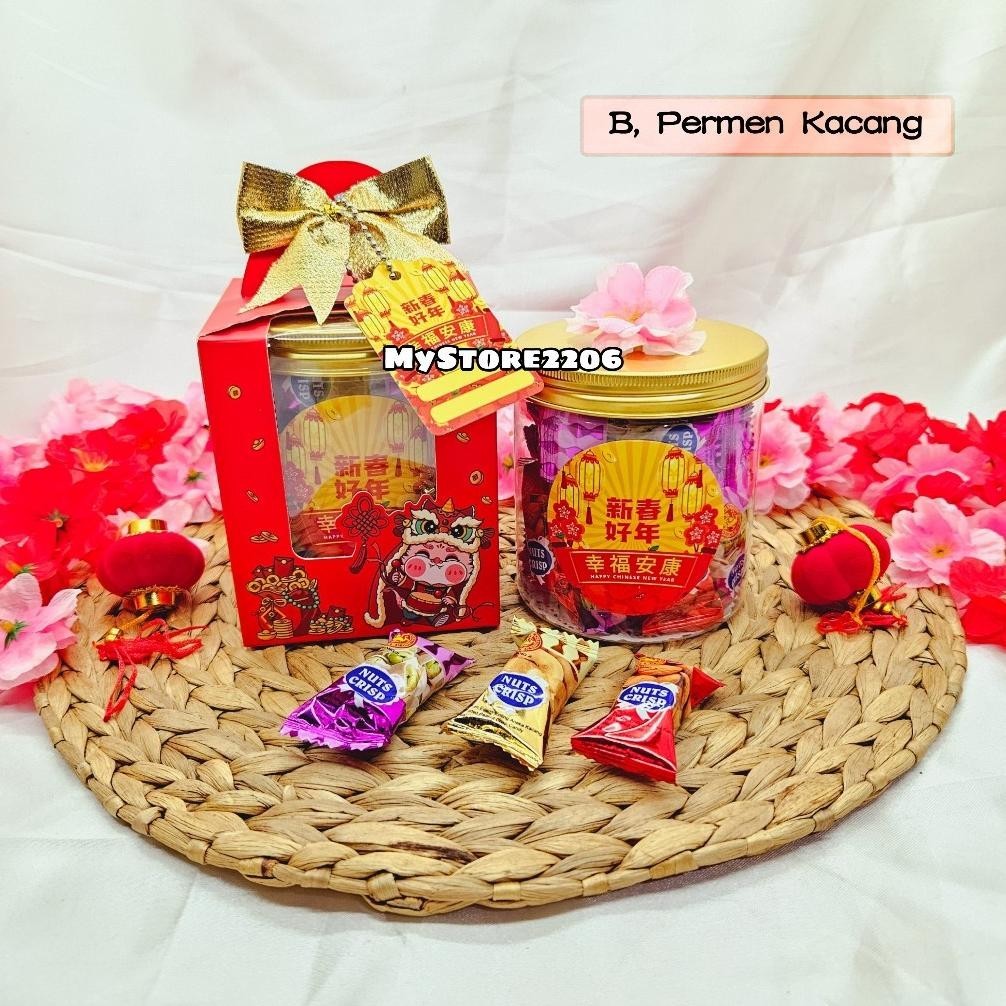 

AQW (1 JAR) Hampers Parcel Chinese New Year Tahun Baru Imlek 2024 Permen, Jelly, Cokelat, Cookies Kue Kering Choco Chips, Gem Rose, Soes Chocolate isi 1 Jar 600ml / Hampers Chinese New Year
