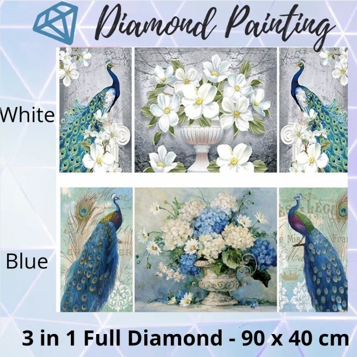 (UKURAN BESAR ) DIY DIAMOND PAINTING FULL ROUND - 3 IN 1 PEACOCK