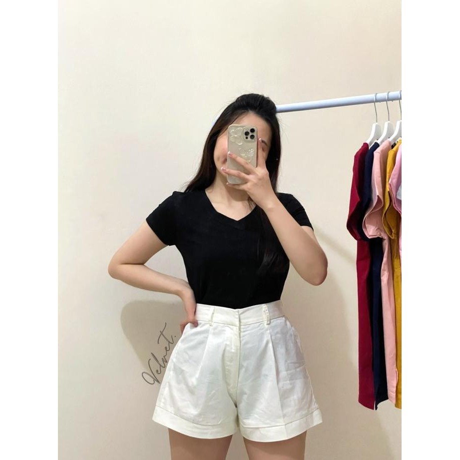 Best Velvet Clothing - Kaos Vneck Wanita / Kaos V neck polos - Hitam 