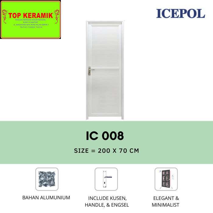 Terlaris Pintu Kamar Mandi Full Alumunium Icepol IC-008 Putih