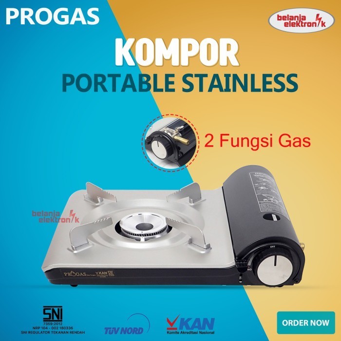 Progas Kompor Portable 1 Tungku Stainless New Api Besar 2 In 1