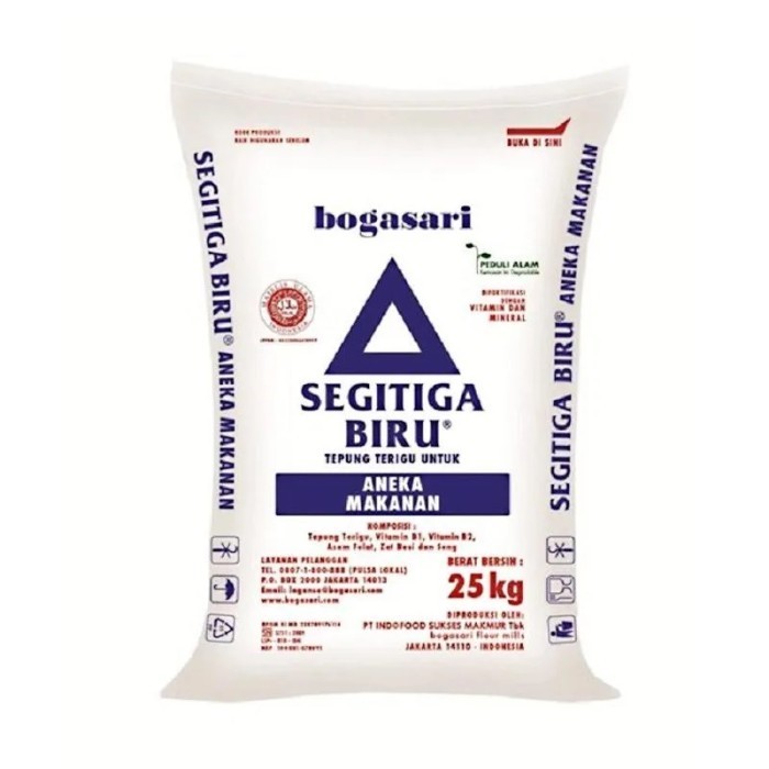 

Bettifer Bogasari Segitiga Biru Tepung Terigu [25 Kg / 1 Bal]