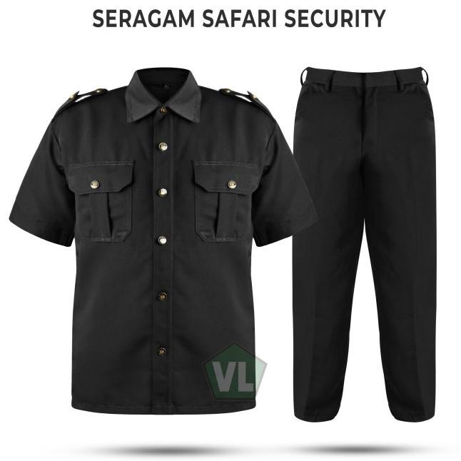 Diskon Stel Seragam Safari Security Satpam Hitam Pendek Jumbo Xxl 3L 4L 5L 6L