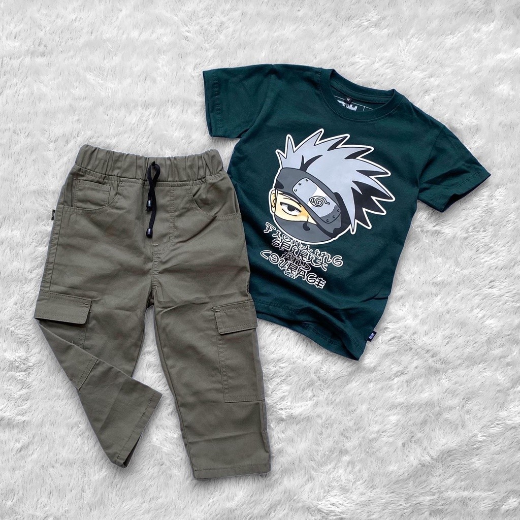 Setelan Cargo Panjang Dan Baju Kaos Anak Laki-Laki Usia 3-12 Tahun