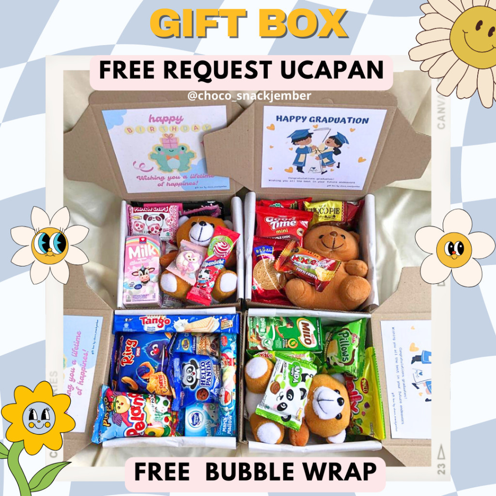 

VNN HAMPERS GIFT BOX SNACKS FREE KARTU UCAPAN HAMPERS BOX KADO ULANG TAHUN KADO SEMPRO KADO WISUDA