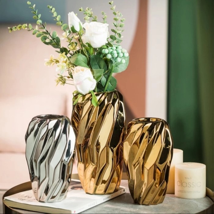 VAS BUNGA EMAS GOLD WAVE VAS / GOLDEN VAS KERAMIK