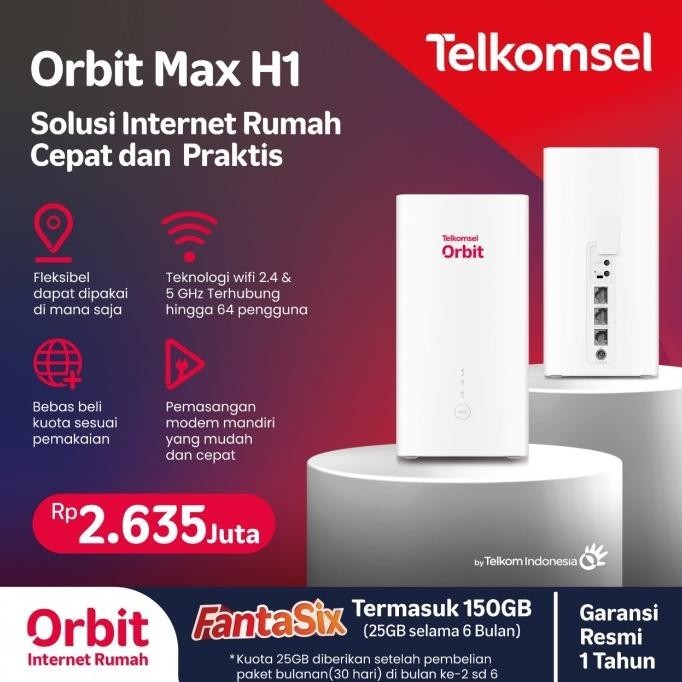 BARANG TERLARIS Modem Wifi Home Router 4G Telkomsel Orbit MAX H1 Free Kuota B818-263