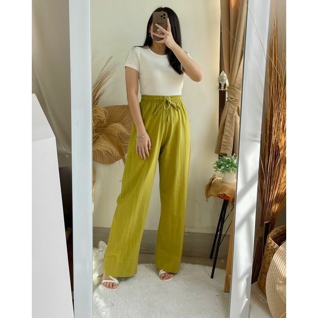 [ONLINE EXCLUSIVE] Gweny Highwaist Long Cullote Linen Hitam Putih Celana Linen Kulot Fuschia