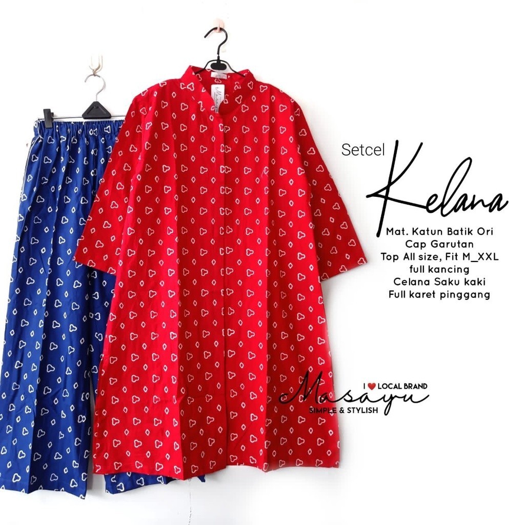 [ONLINE EXCLUSIVE] PREMIUM Setelan Celana Kelana Batik Jumputan Merah Biru Jumbo Kulot Setcel Wanita