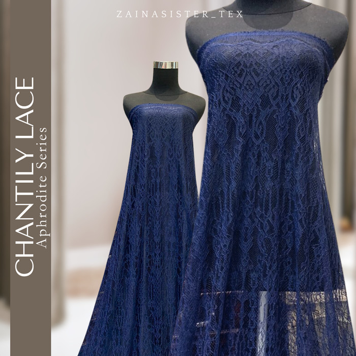 Naenggo Kain Brokat Chantily Lace Semi France Prancis Panel Warna Navy Biru