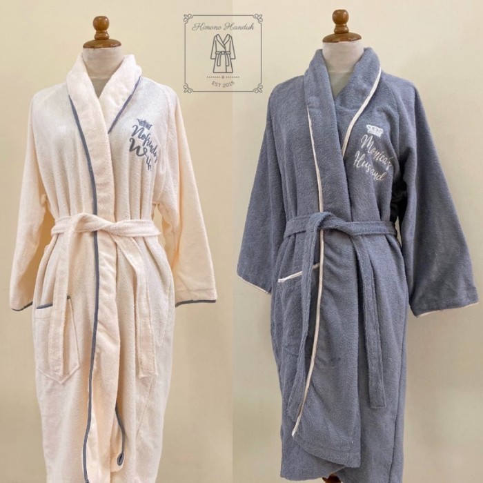 Kimono Handuk Bathrobe Couple Bordir Depan