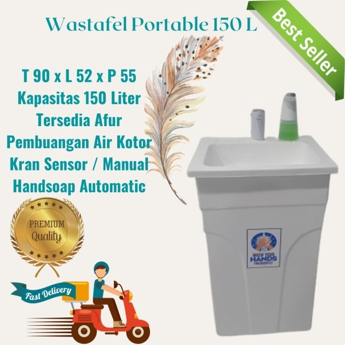 Washtafel Fiberglass Portable Lengkap Siap Pakai Kran Sensor