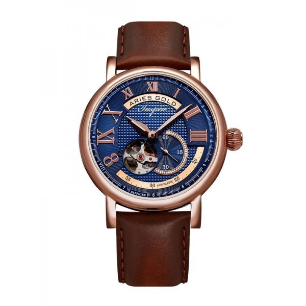 Jam Pria Aries Gold  Original Fashion Rose Gold Leather G-903A-RG-BU