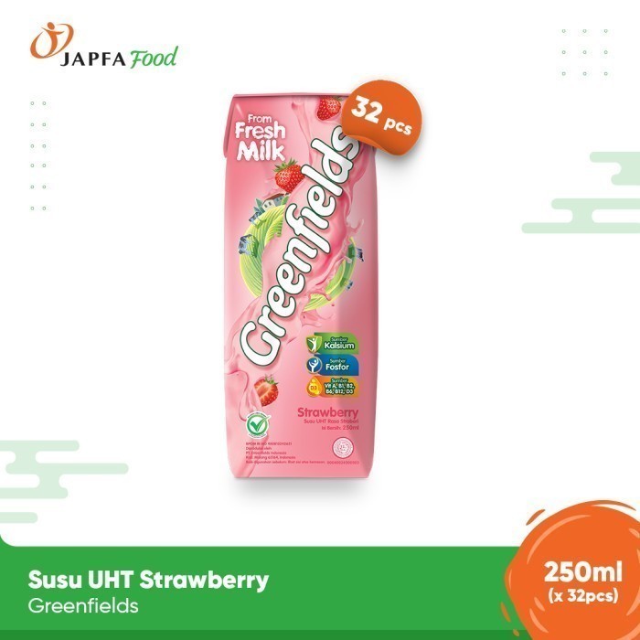 

Greenfields Susu UHT Strawberry 250 ml - isi 32 pcs - 100% Fresh Milk dari Greenfields Farm