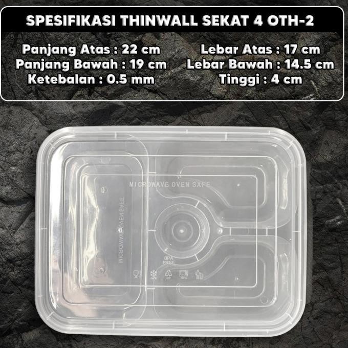 Kotak Makan Plastik 4 Sekat Dome / Thinwall Bento Sekat 4 Dome | Adilano
