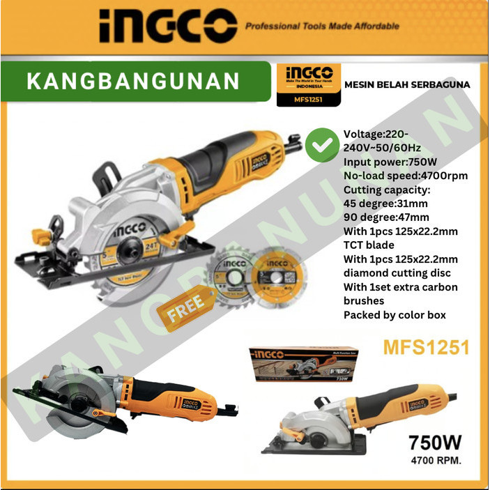 Gergaji Serkel Gerinda (5) Multi Circular Saw Grinder Ingco Mfs1251 Original Dan Terpercaya