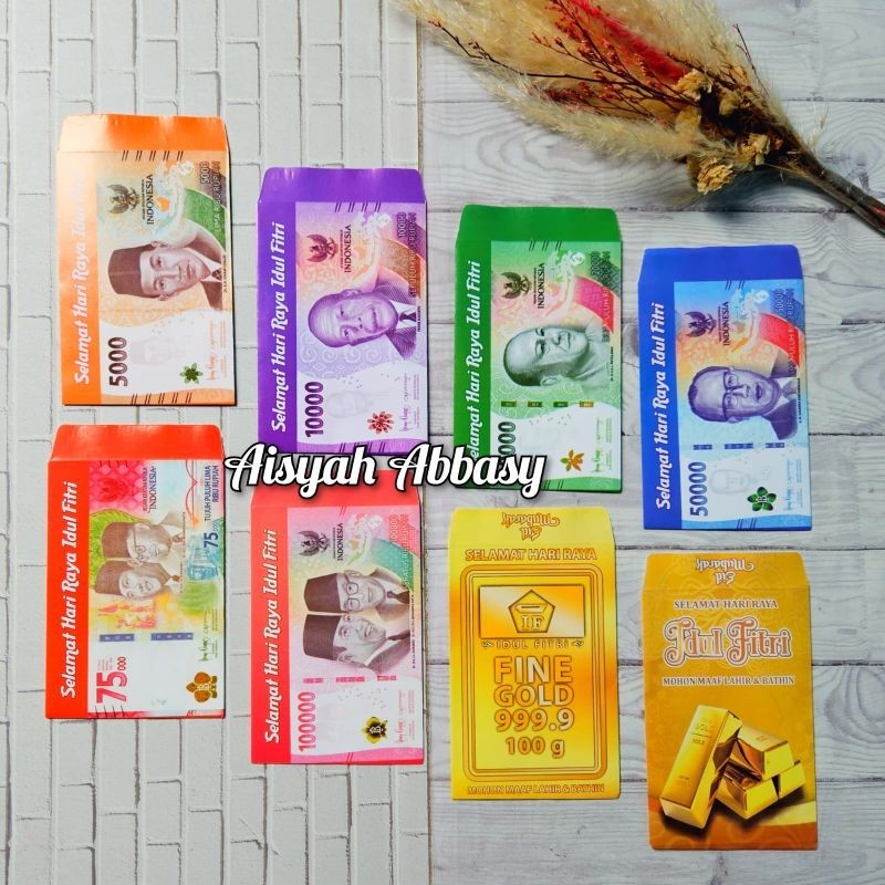 

Ampau amplop lebaran tema Uang versi Medium 10 Lembar 1 Karakter