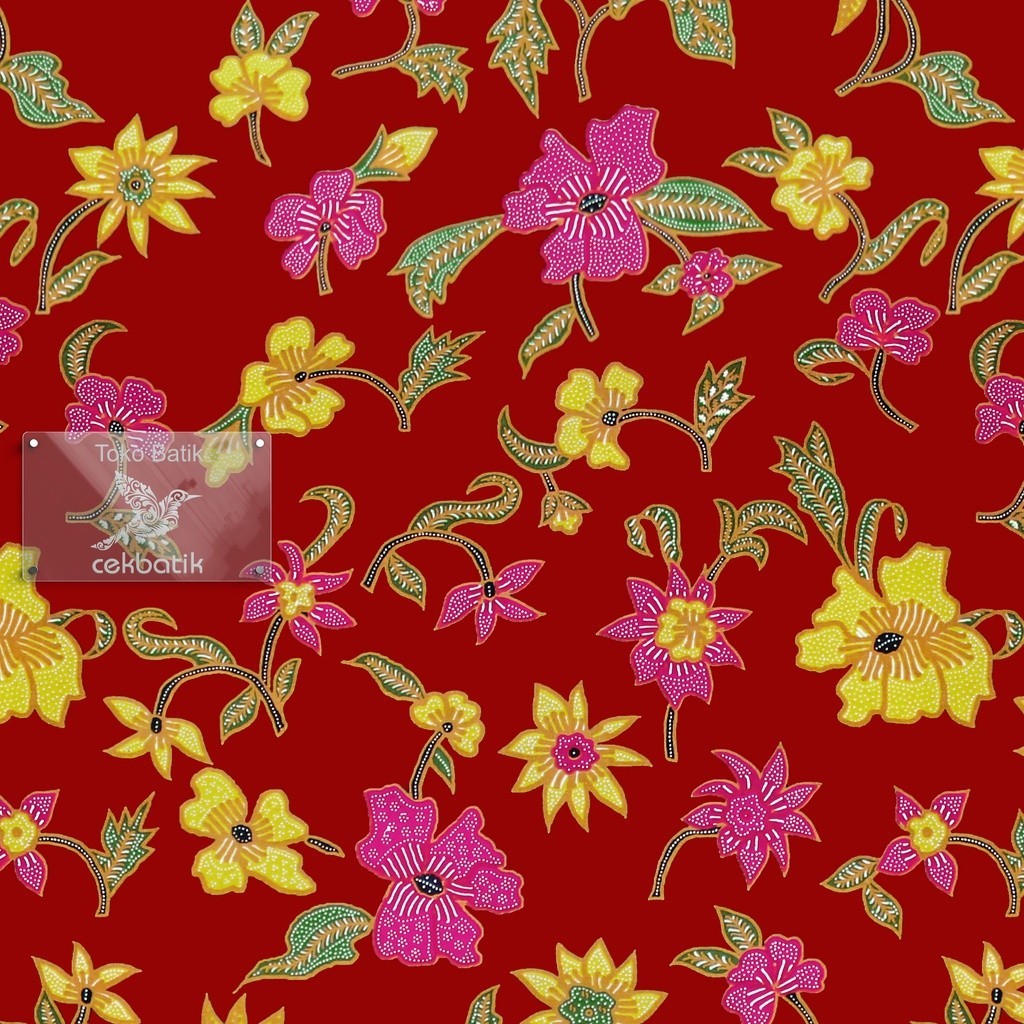 Kain Batik Motif Bunga Warna (Pink Fanta & Kuning Lemon)Unik Manis (Merah)
