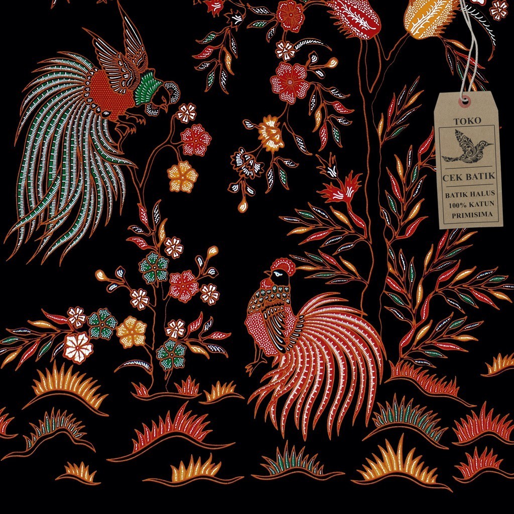 Kain Batik - Motif Burung dan Bunga Dasar Warna (Hitam)