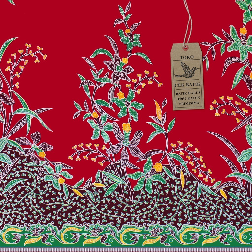 Kain Batik - Motif Bunga Akar Manis (Merah)