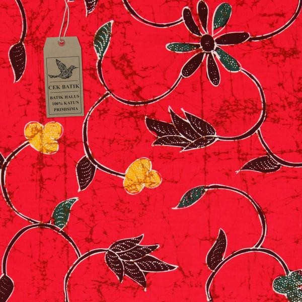 Kain Motif Oriental Batik Madura Kombinasi Warna Merah (Hijau, Coklat Maroon, Kuning)
