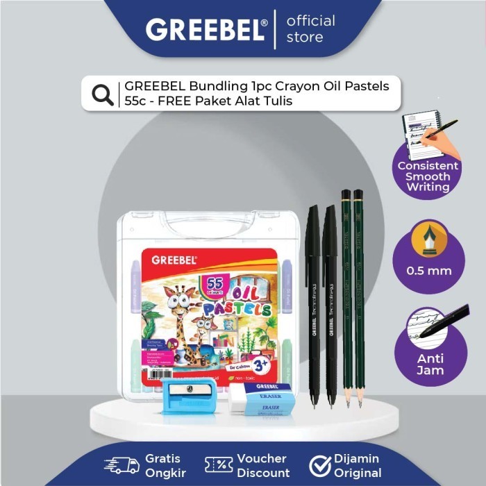 

Buruan Greebel Bundling Crayon/Krayon/Oil Pastel 55 Warna + Paket Alat Tulis Hemat