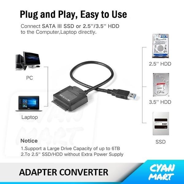 Kabel Hardisk External Usb 3 Sata Hdd Ssd 2.5 3.5 Adapter Converter