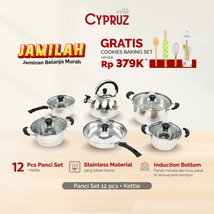 Terlaris Cypruz Cookware Set Wajan Stainless Tebal 12 Pcs Promo Terbaru