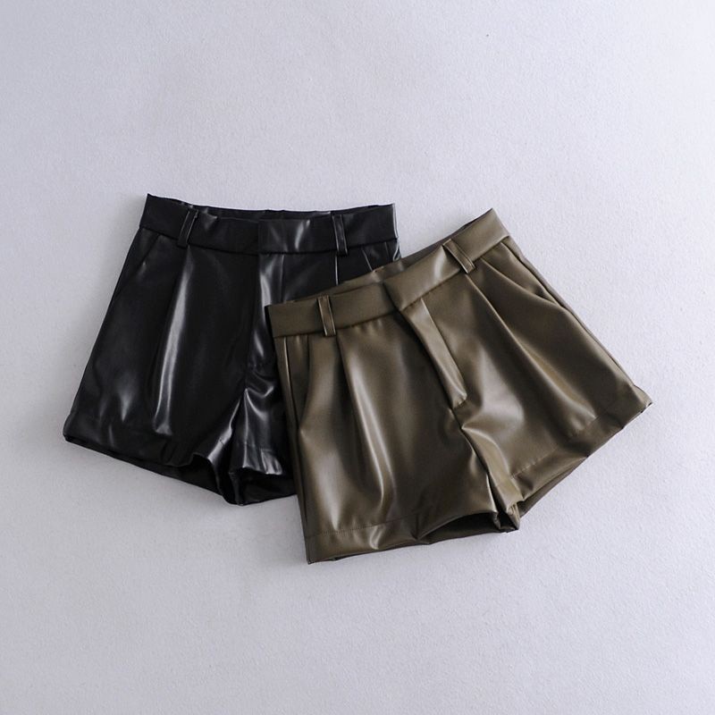 [ONLINE EXCLUSIVE] celana pendek kulit wanita/celana kulit sintetis wanita/belt suit pants/High