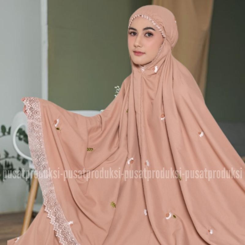 AISHA - Mukena Dewasa Katun Bordir Renda 2 in 1 Eliza Series | Resleting Lembut Premium