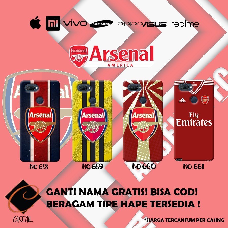 Case Casing Arsenal Bola ( Semua Tipe HP )  Oppo a12 a5s a92 a52 a7 Vivo y30 y50   Realme 6 Pro, 6