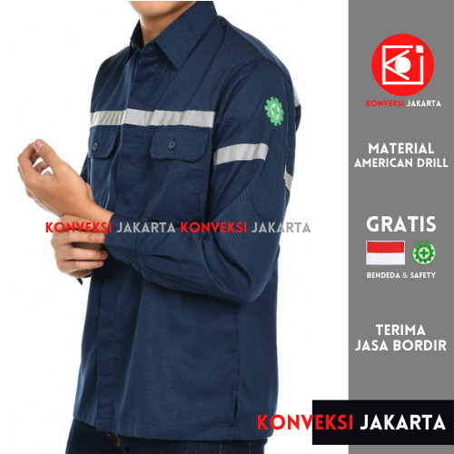 BAJU ATASAN SERAGAM KEMEJA PROYEK SAFETY K3 LENGAN PANJANG NAVY