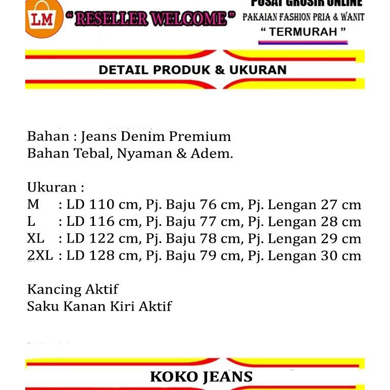 Baju Pria Muslim KOKO JEANS Lengan Pendek Bahan Denim M-XXL / 22083