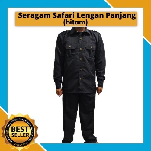 Stelan Seragam Safari Security Satpam Panjang Hitam Jumbo Xxl 3Xl 6Xl