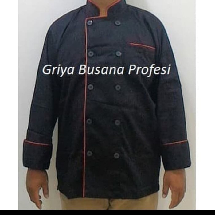 Jumbo 4Xl Seragam Baju Chef Baju Koki Hitam Lengan Panjang Ld 150Cm