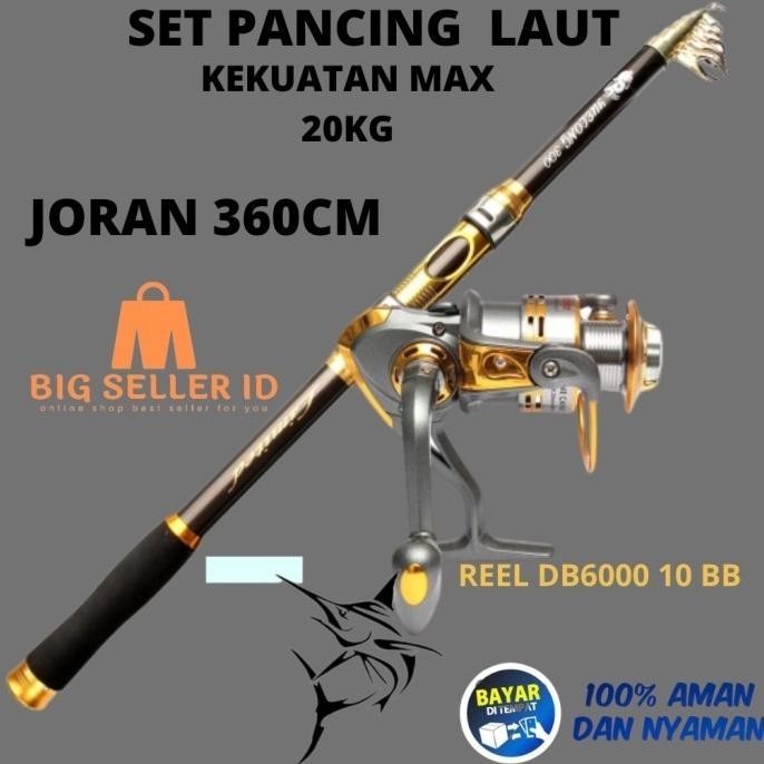 Set Joran Pancing Laut Kekuatan Max 20kg Reel Spinning