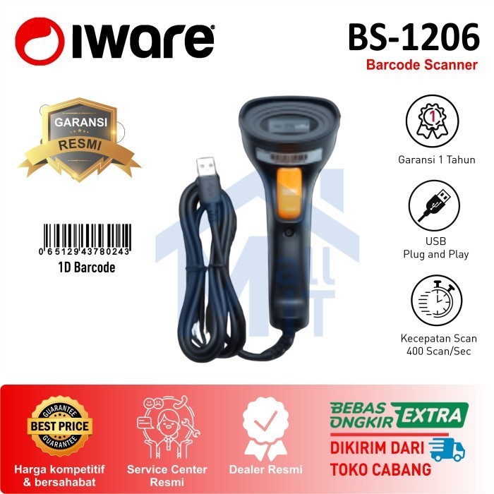 Barcode Scanner Iware Batang 1D Bs1206 Bs-1206 Bs 1206 Wired Original