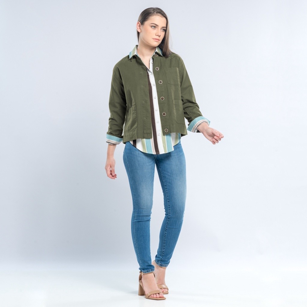 [COLD COLLECTIONS] C2 Geffia Green Crop Outer Wanita