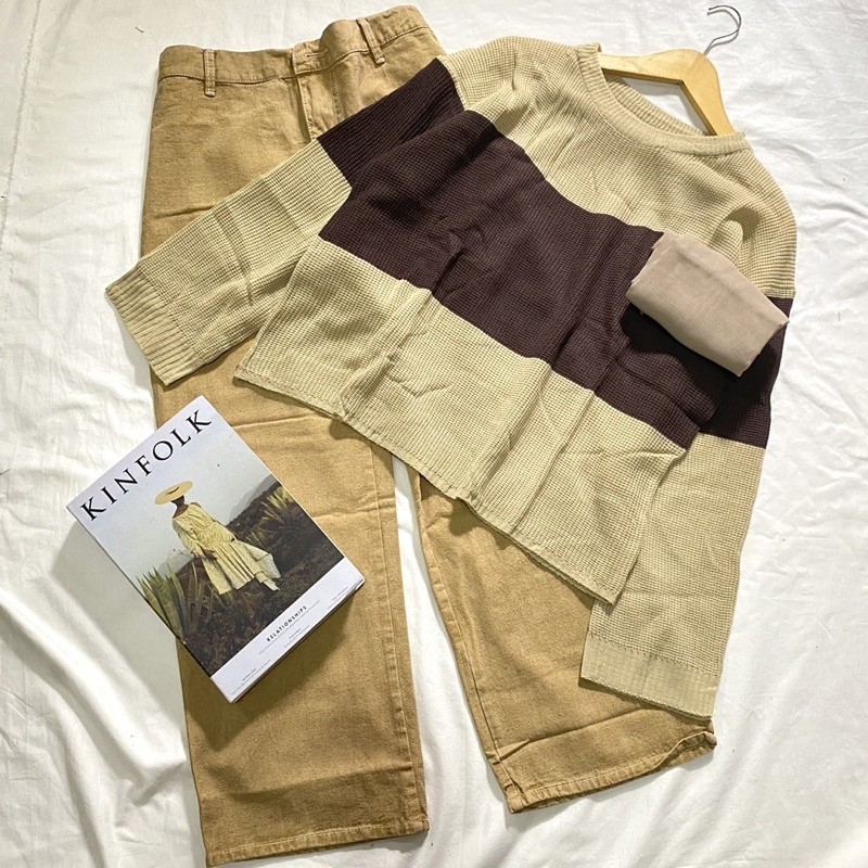 [COLD COLLECTIONS] SET LUNA (sweater rajut+bella square+kulot jeanswash)